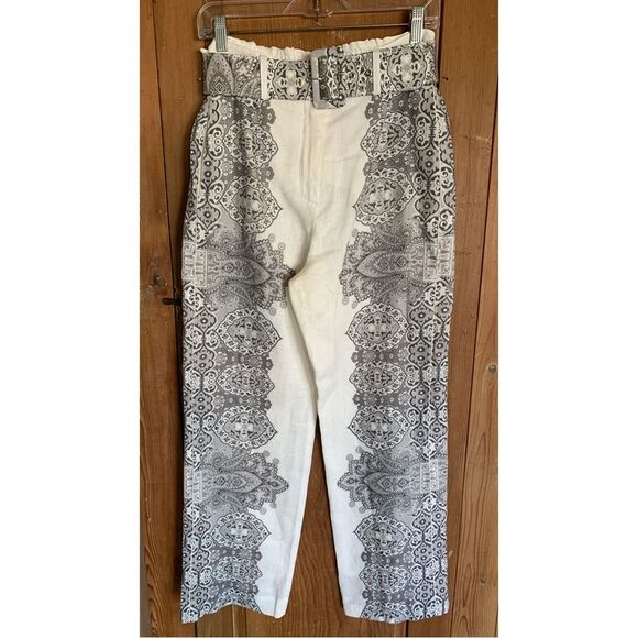 Johnny Was black/white paisley print linen/silk high waisted wide leg slacks - Picture 1 of 13